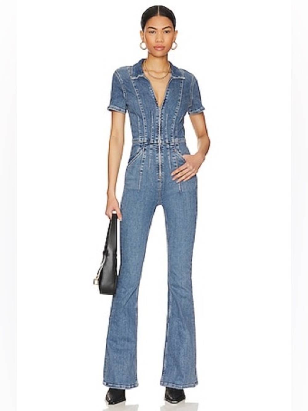 Free People We The Free Jayde Flare Jumpsuit in Sunburst Blue X Small MSRP $158